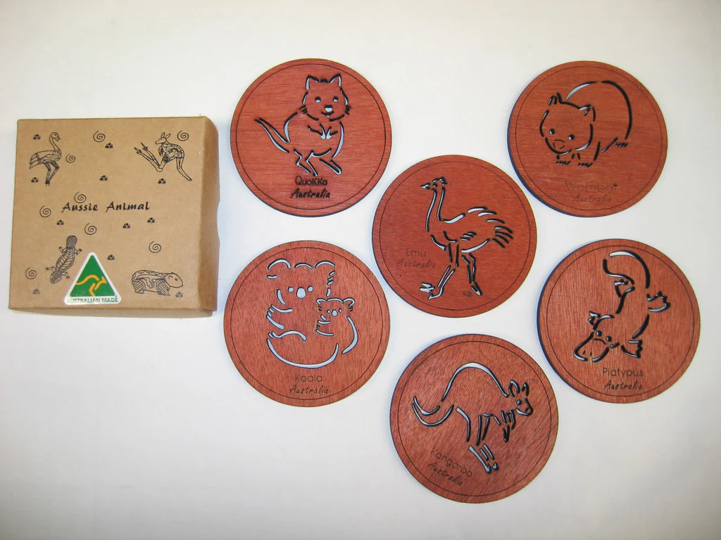 Wooden Coaster Set of 6 Australian Made Perth Zoo Shop