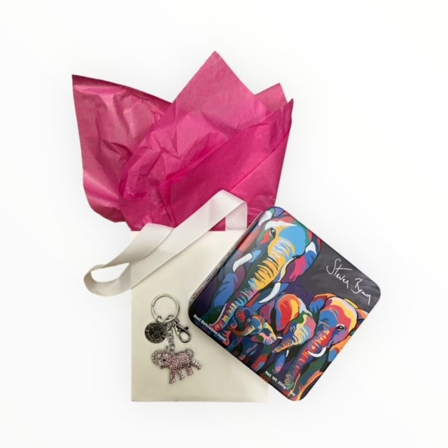 Elephant Keyring and Fudge Tin Gift Bag